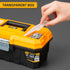 Plastic Toolbox, 13-inch Portable Plastic Tool Box with Metallic Clutch, Small Tool Box Tool Organizer with Extra Storage Tray for Home Tools, Nails and Pins, Black-Yellow